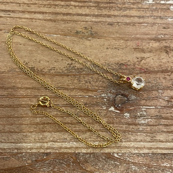 Vintage Gold Tone Rhinestone Dainty Pendant Choker Collar Statement Necklace - Picture 3 of 3